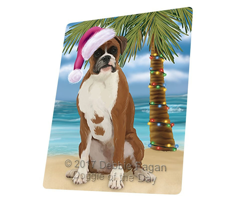 Summertime Happy Holidays Christmas Boxer Dog on Tropical Island Beach Large Refrigerator / Dishwasher Magnet D159