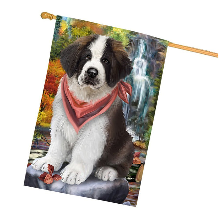 Scenic Waterfall Saint Bernard Dog House Flag FLGA49449