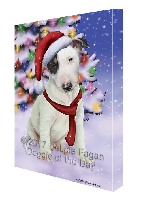 Winterland Wonderland Bull Terrier Dog In Christmas Holiday Scenic Background Canvas Wall Art