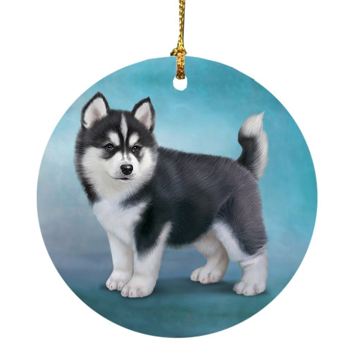 Siberian Husky Dog Round Christmas Ornament
