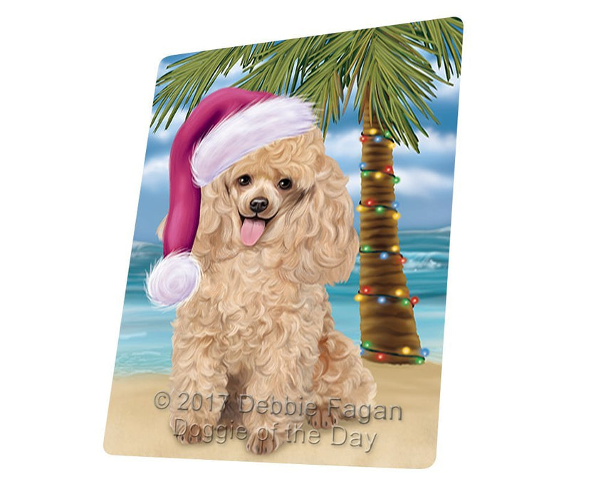Summertime Happy Holidays Christmas Poodles Dog on Tropical Island Beach Tempered Cutting Board
