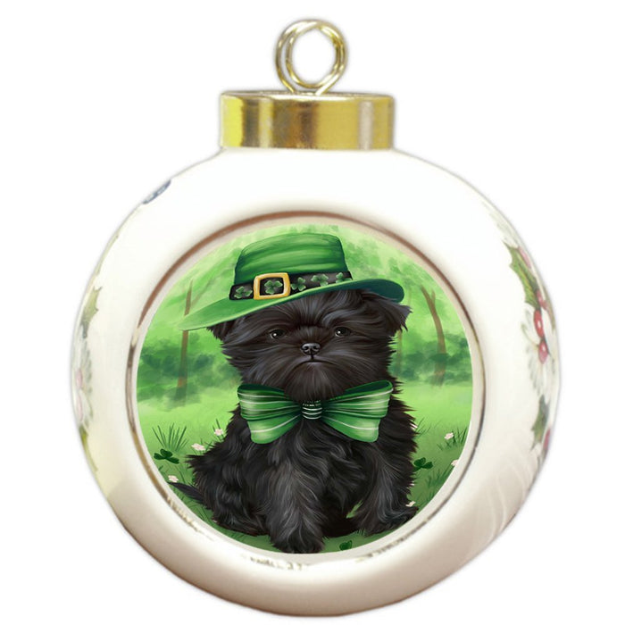 St. Patricks Day Irish Portrait Affenpinscher Dog Round Ball Christmas Ornament RBPOR48445