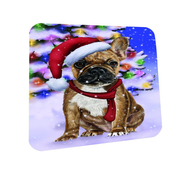 Winterland Wonderland French Bulldogs Dog In Christmas Holiday Scenic Background Coasters Set of 4