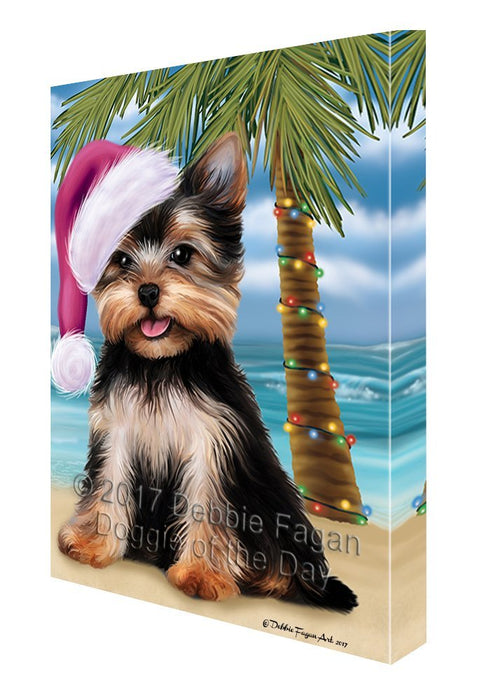 Summertime Happy Holidays Christmas Yorkshire Terrier Dog on Tropical Island Beach Canvas Wall Art D133