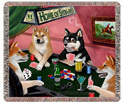 Shiba Inus Dogs Playing Poker Woven Throw Blanket 54 x 38