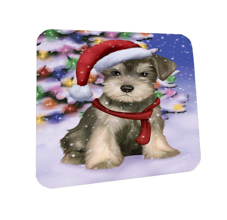 Winterland Wonderland Schnauzers Puppy Dog In Christmas Holiday Scenic Background Coasters Set of 4