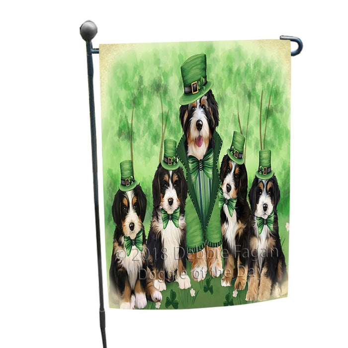St. Patricks Day Irish Family Portrait Bernedoodles Dog Garden Flag GFLG49104