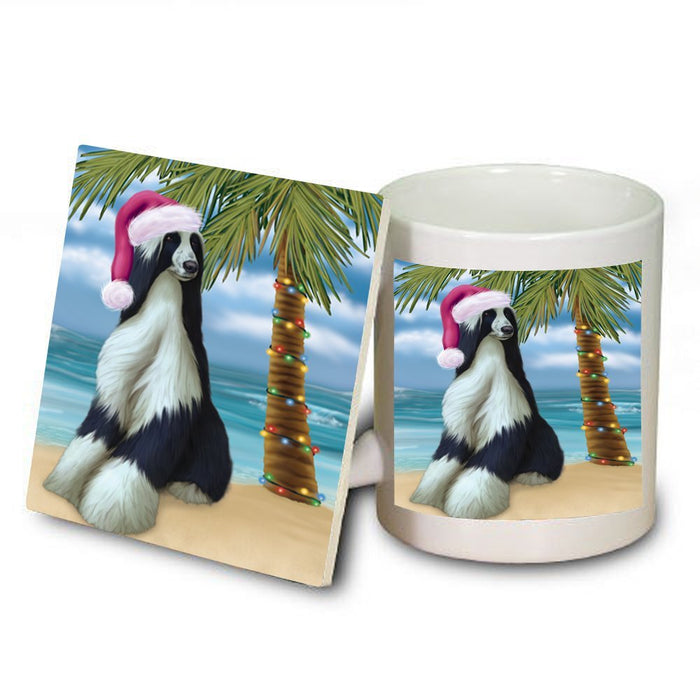 Summertime Afghan Hound Dog on Beach Christmas Mug and Coaster Set MUC0719