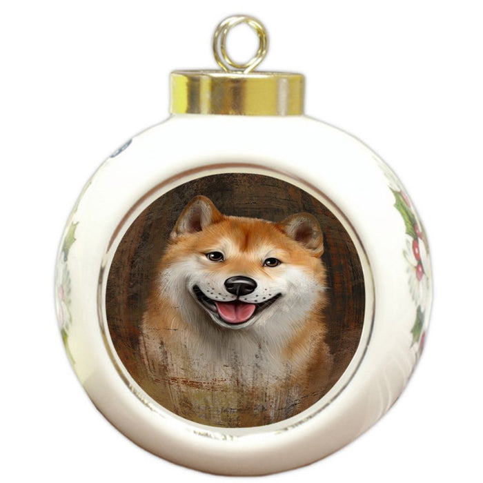 Rustic Shiba Inu Dog Round Ball Christmas Ornament RBPOR48238