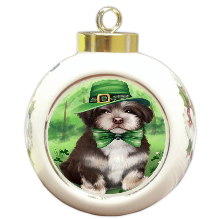 St. Patricks Day Irish Portrait Havanese Dog Round Ball Christmas Ornament RBPOR48817