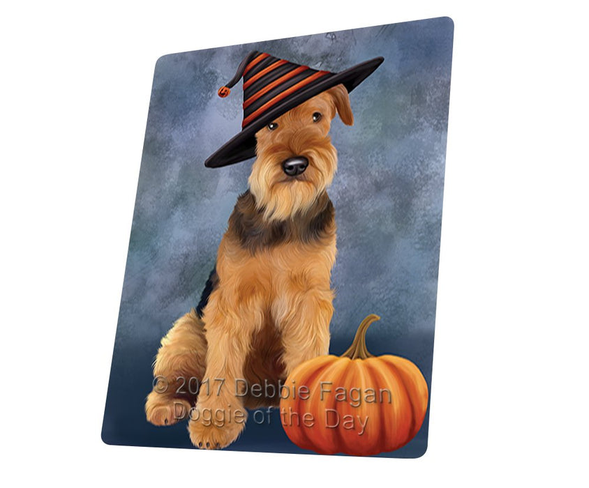 Happy Halloween Airedale Dog Wearing Witch Hat With Pumpkin Magnet Mini (3.5" x 2")