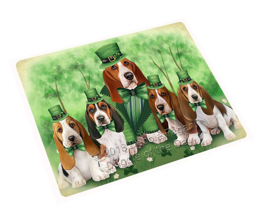 St. Patricks Day Irish Family Portrait Basset Hounds Dog Tempered Cutting Board C51420