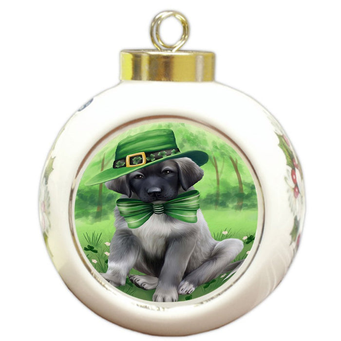 St. Patricks Day Irish Portrait Anatolian Shepherd Dog Round Ball Christmas Ornament RBPOR48455
