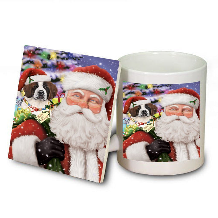 Santa Carrying Saint Bernard Dog Presents Christmas Mug and Coaster Set MUC0032