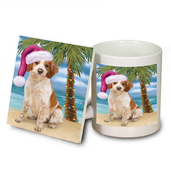 Summertime Brittany Spaniel Dog on Beach Christmas Mug and Coaster Set MUC0517