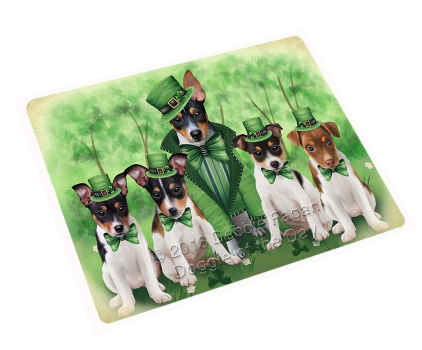 St. Patricks Day Irish Family Portrait Rat Terriers Dog Tempered Cutting Board C51588