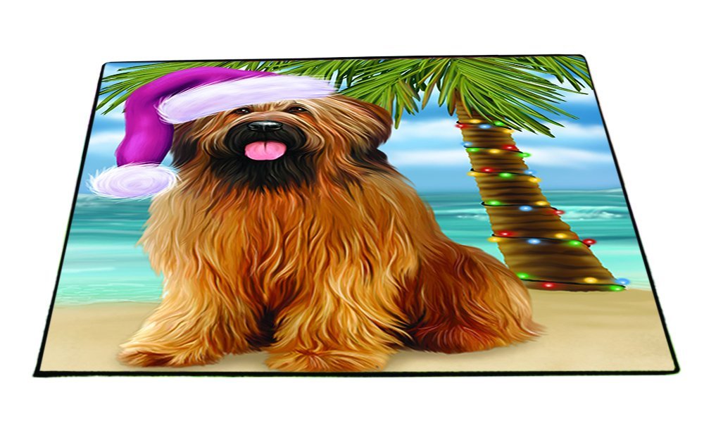 Summertime Happy Holidays Christmas Briards Dog on Tropical Island Beach Indoor/Outdoor Floormat