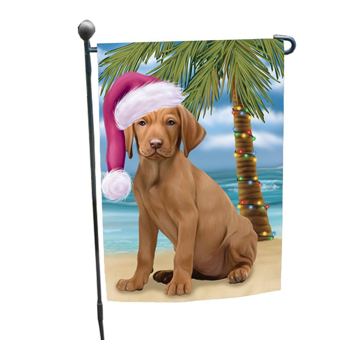 Summertime Happy Holidays Christmas Vizsla Dog on Tropical Island Beach Garden Flag