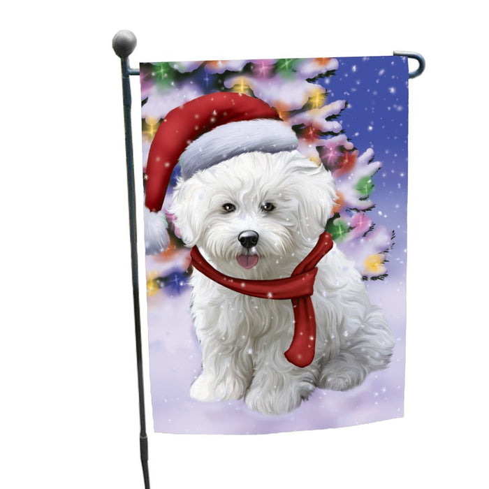 Winterland Wonderland Bichon Dog In Christmas Holiday Scenic Background Garden Flag