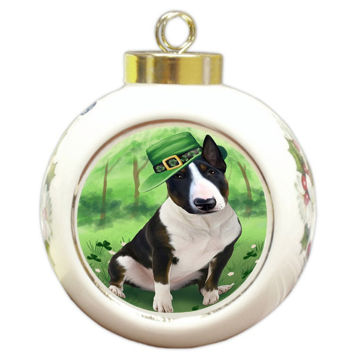 St. Patricks Day Irish Portrait Bull Terrier Dog Round Ball Christmas Ornament RBPOR48745