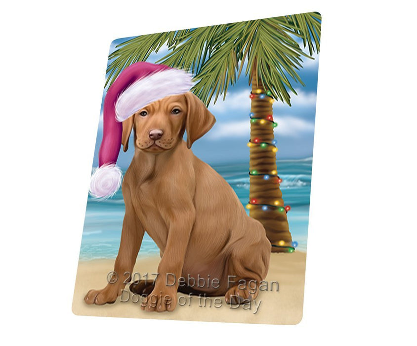 Summertime Happy Holidays Christmas Vizsla Dog on Tropical Island Beach Tempered Cutting Board