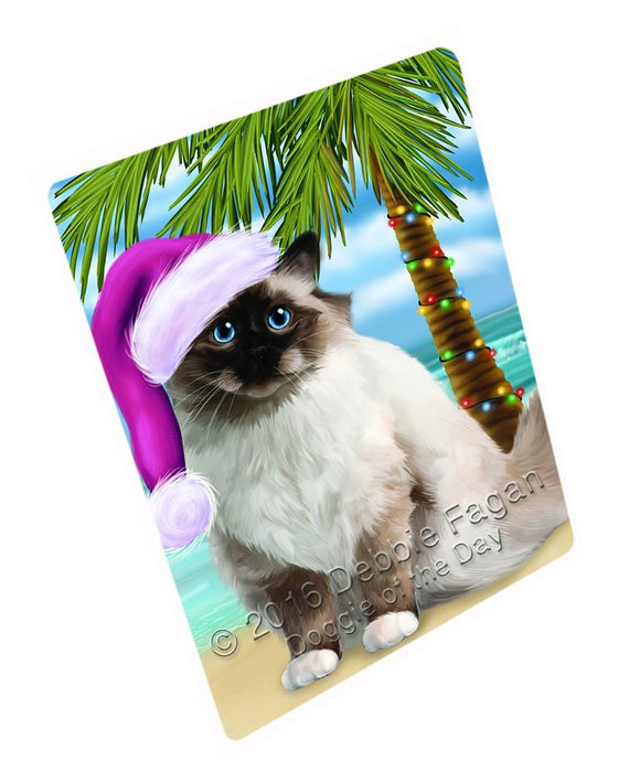 Summertime Happy Holidays Christmas Birman Cat on Tropical Island Beach Tempered Cutting Board
