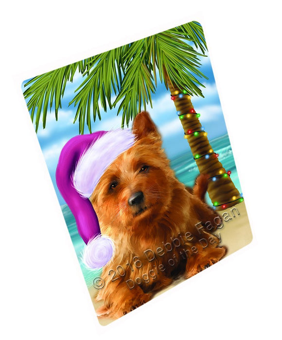 Summertime Happy Holidays Christmas Australian Terriers Dog on Tropical Island Beach Large Refrigerator / Dishwasher Magnet D315
