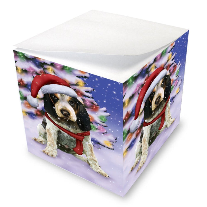 Winterland Wonderland Bluetick Coonhound Puppy Dog In Christmas Holiday Scenic Background Note Cube D584
