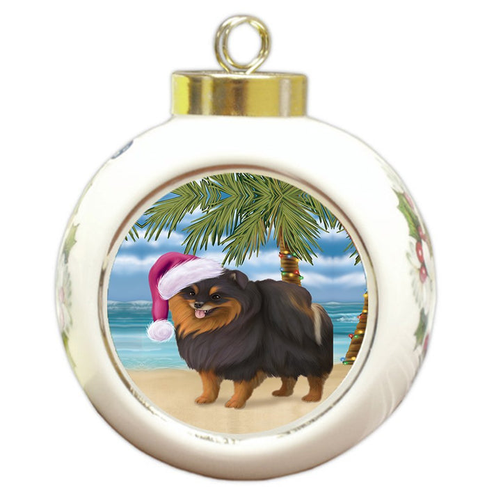 Summertime Pomeranian Spitz Dog on Beach Christmas Round Ball Ornament POR1189