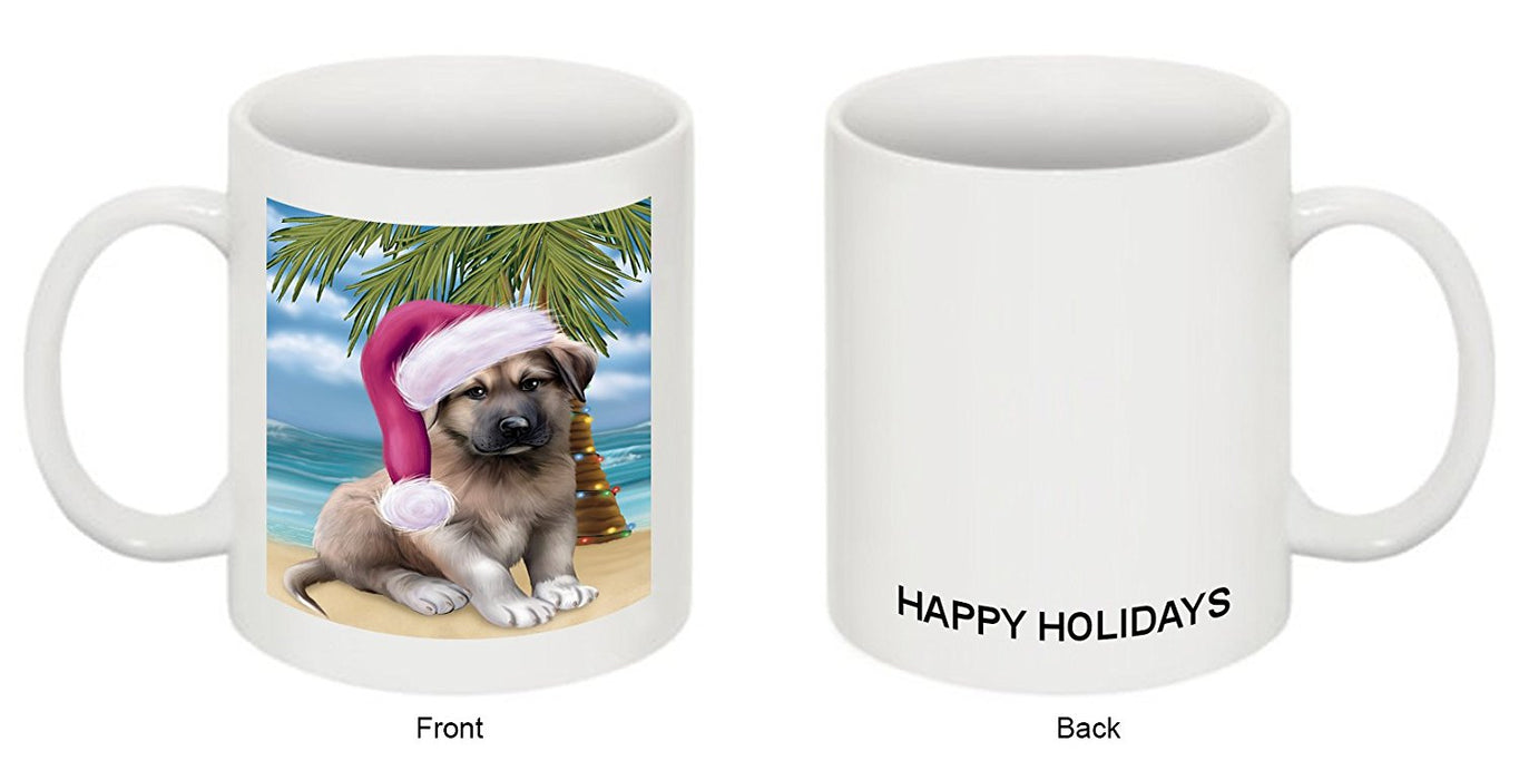 Summertime Happy Holidays Christmas Anatolian Shepherds Dog on Tropical Island Beach Mug