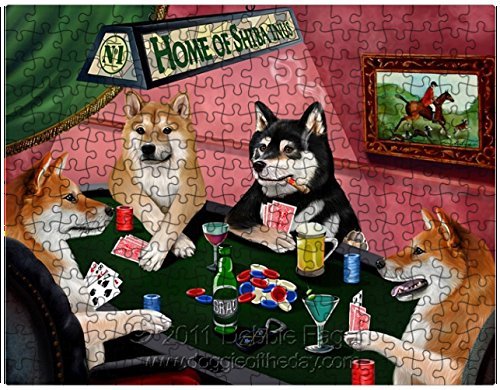 Shiba Inu Dogs Playing Poker 500 Pc. Puzzle with Photo Tin