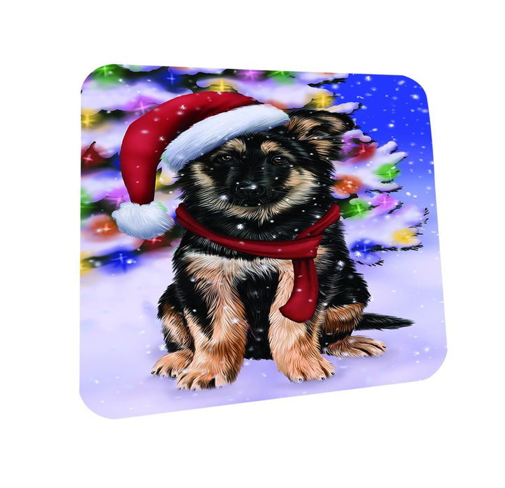 Winterland Wonderland German Shepherds Puppy Dog In Christmas Holiday Scenic Background Coasters Set of 4