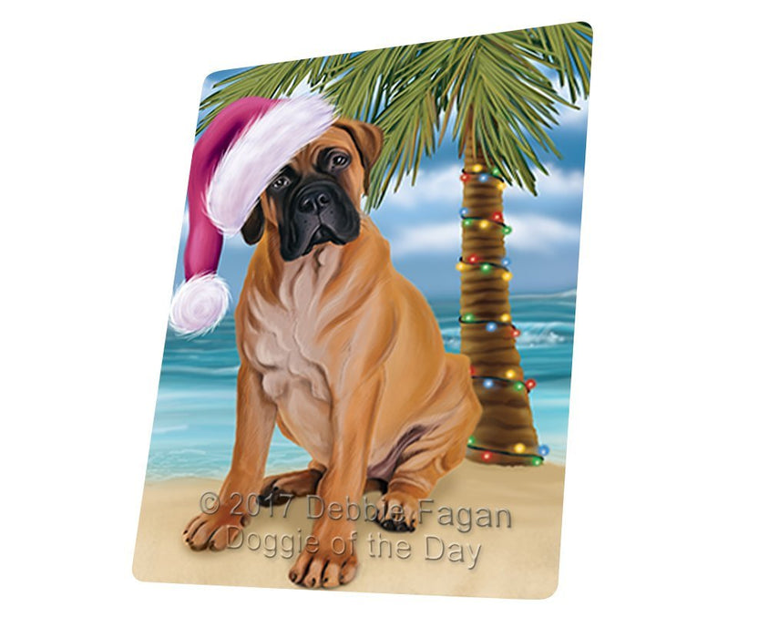 Summertime Happy Holidays Christmas Bullmastiff Dog on Tropical Island Beach Tempered Cutting Board D117