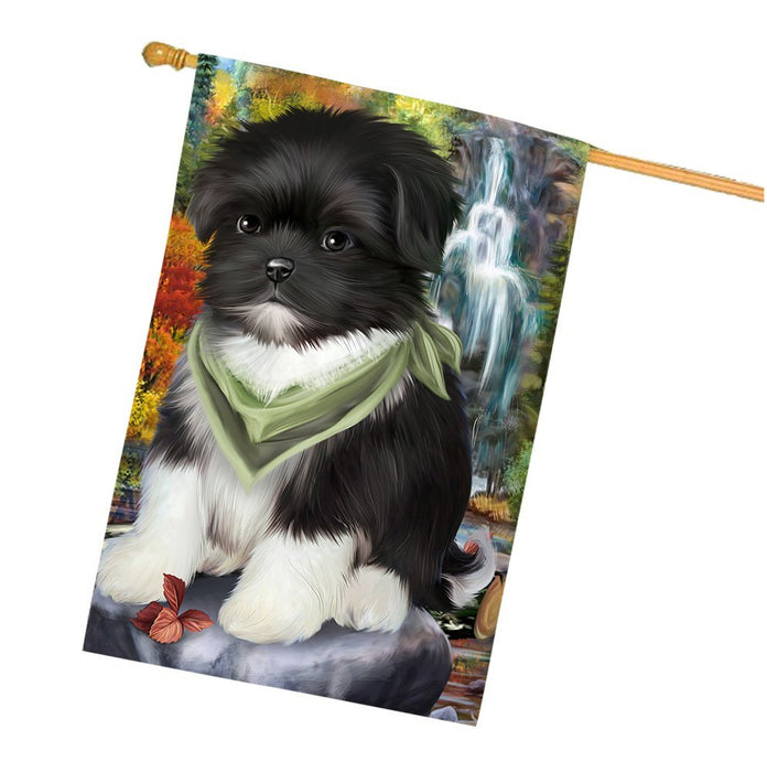 Scenic Waterfall Shih Tzu Dog House Flag FLGA49481