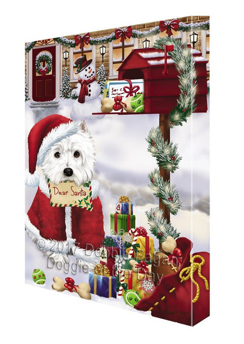 West Highland Terriers Dear Santa Letter Christmas Holiday Mailbox Dog Painting Printed on Canvas Wall Art