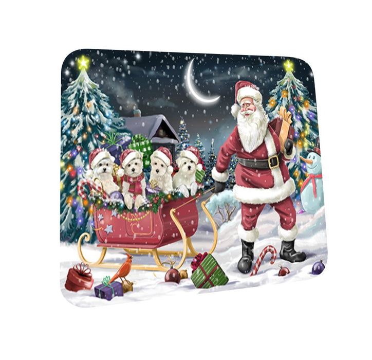 Santa Sled Dogs Maltese Christmas Coasters CST350 (Set of 4)