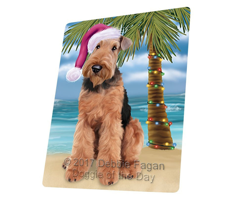 Summertime Happy Holidays Christmas Airedale Dog on Tropical Island Beach Large Refrigerator / Dishwasher Magnet D150
