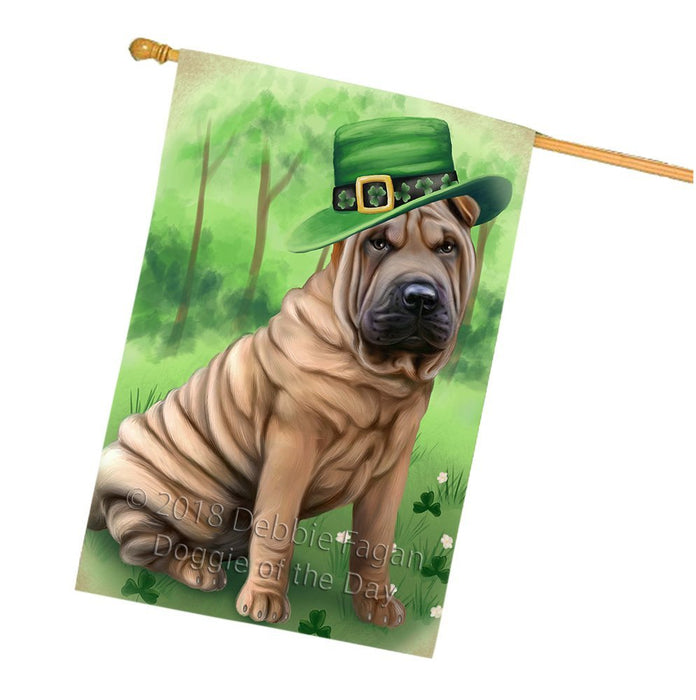 St. Patricks Day Irish Portrait Shar Pei Dog House Flag FLG49228