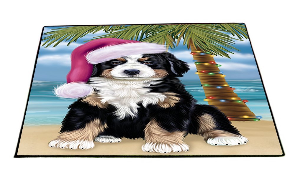 Summertime Happy Holidays Christmas Bernese Dog on Tropical Island Beach Indoor/Outdoor Floormat