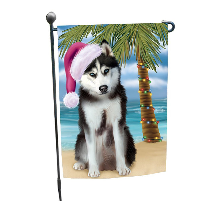 Summertime Christmas Happy Holidays Husky Dog on Beach Garden Flag FLG327