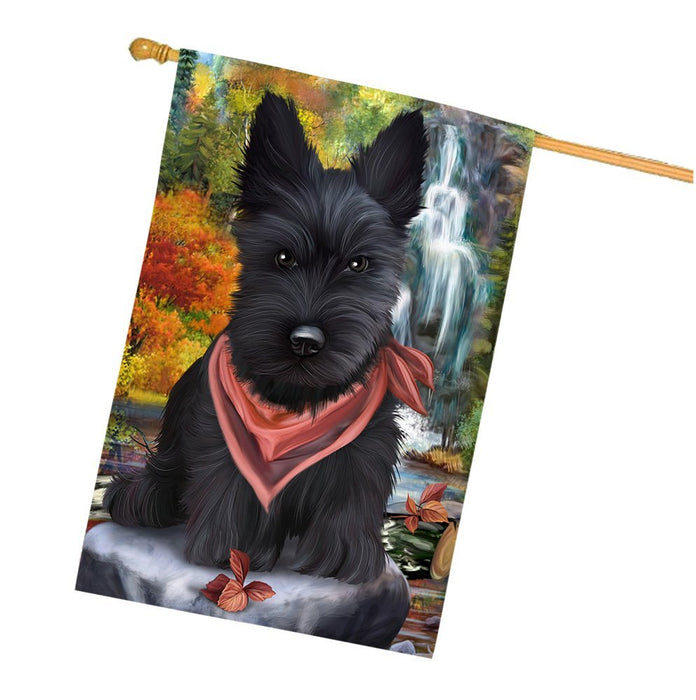 Scenic Waterfall Scottish Terrier Dog House Flag FLGA49467