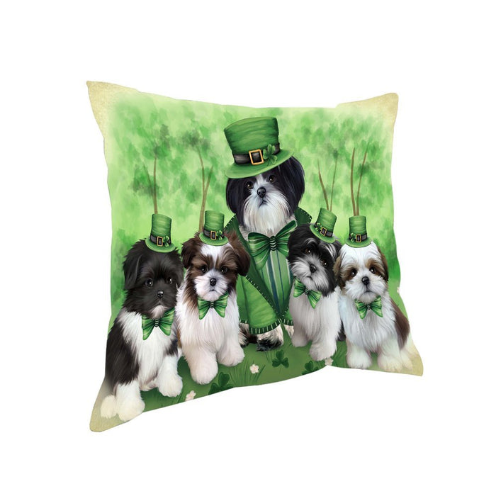 St. Patricks Day Irish Family Portrait Shih Tzus Dog Pillow PIL52972