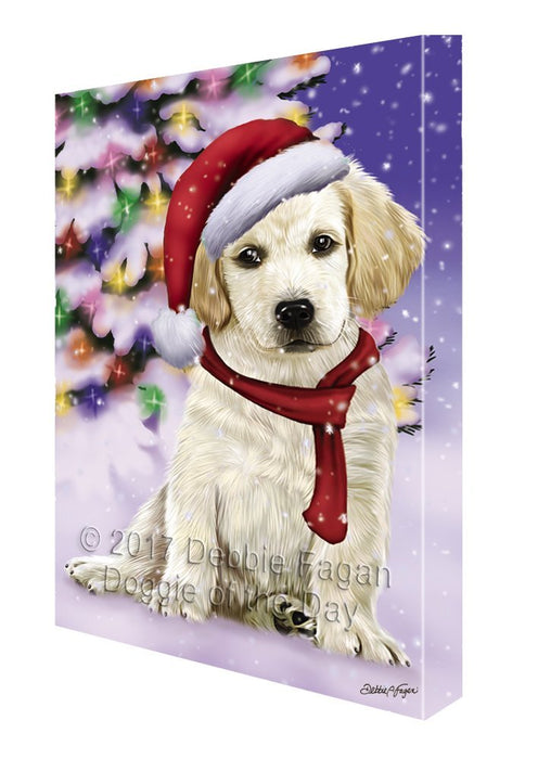 Winterland Wonderland Labrador Puppy Dog In Christmas Holiday Scenic Background Painting Printed on Canvas Wall Art