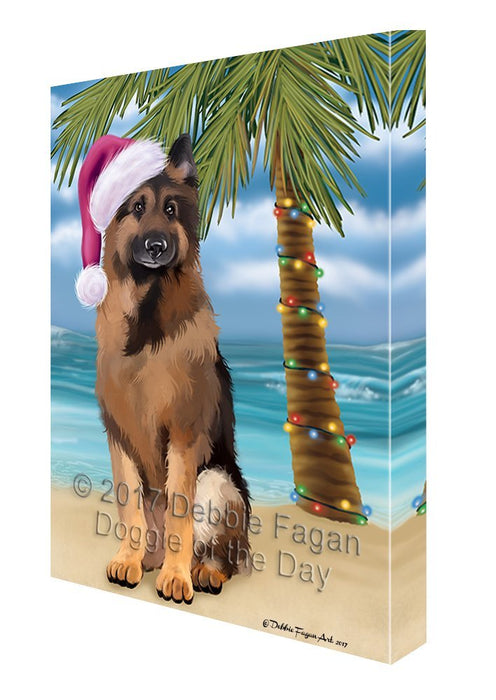 Summertime Happy Holidays Christmas German Shepherds Dog on Tropical Island Beach Canvas Wall Art D110