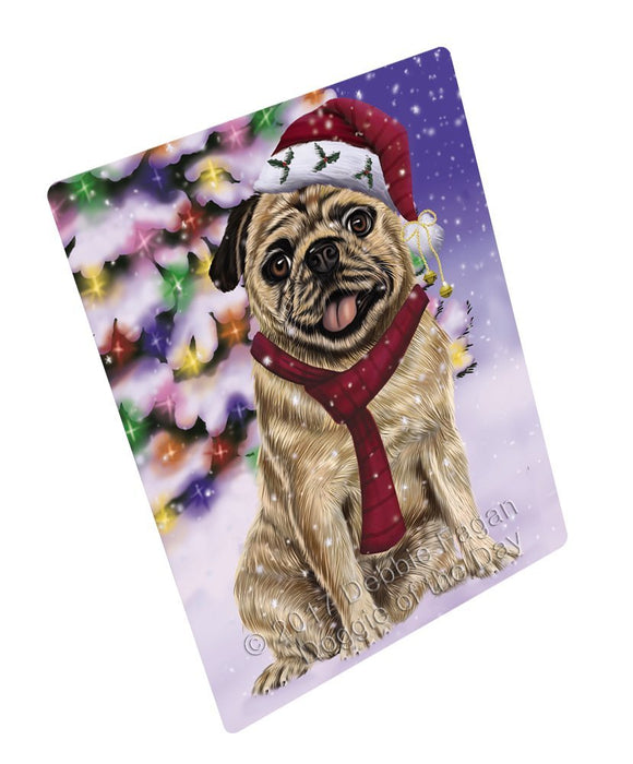 Winterland Wonderland Pug Adult Dog In Christmas Holiday Scenic Background Large Refrigerator / Dishwasher Magnet