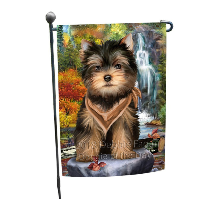 Scenic Waterfall Yorkshire Terrier Dog Garden Flag GFLG49360