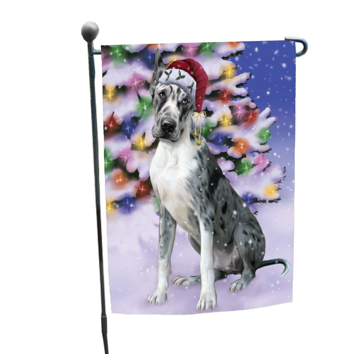 Winterland Wonderland Great Dane Dog In Christmas Holiday Scenic Background Garden Flag