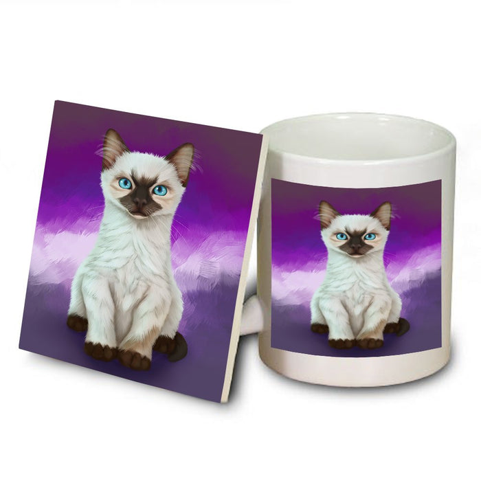 Siamese Kitten Cat Mug and Coaster Set