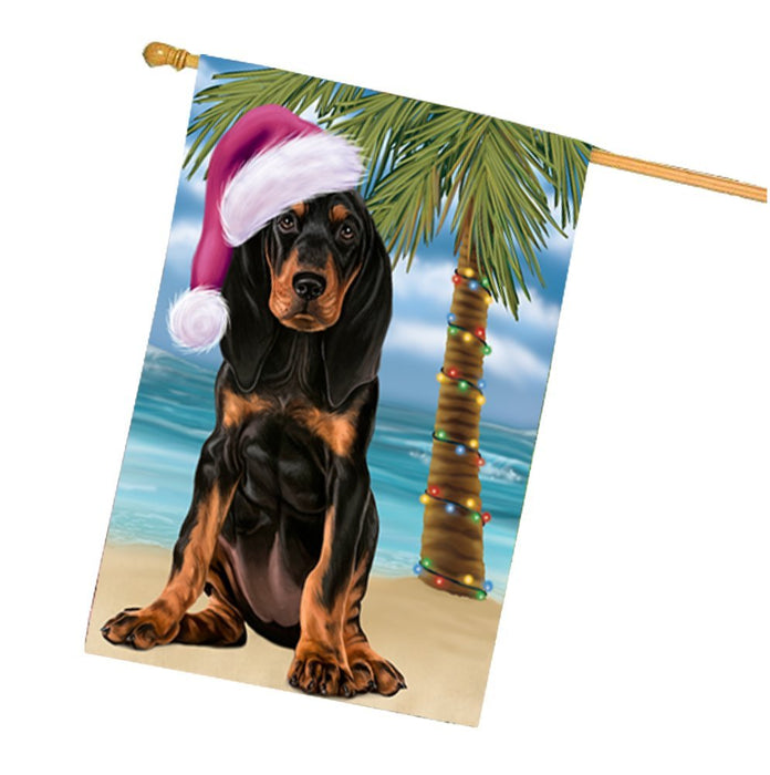 Summertime Christmas Happy Holidays Coonhound Dog on Beach House Flag HFLG327
