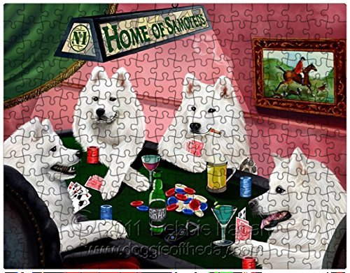 Samoyed Dogs Playing Poker 500 Pc. Puzzle with Photo Tin